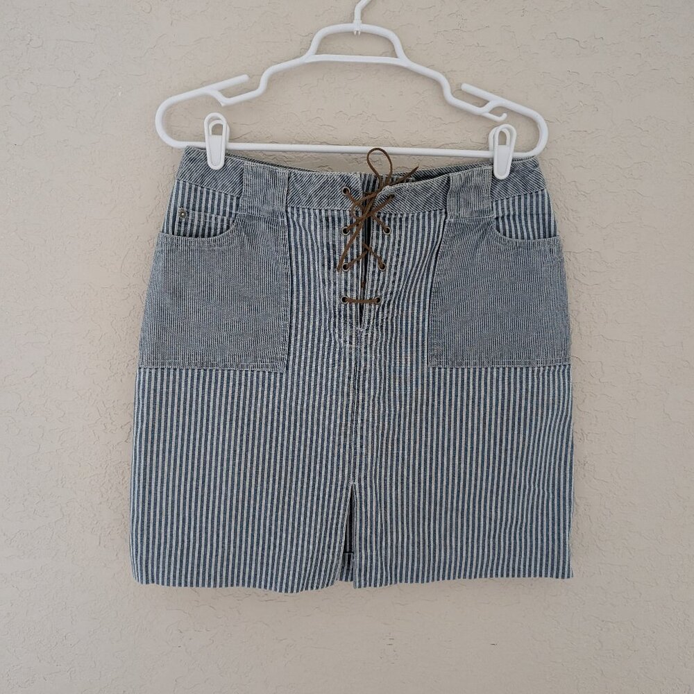 Vintage Faded Glory Striped Denim Skirt with Ties size 8 90s Y2K